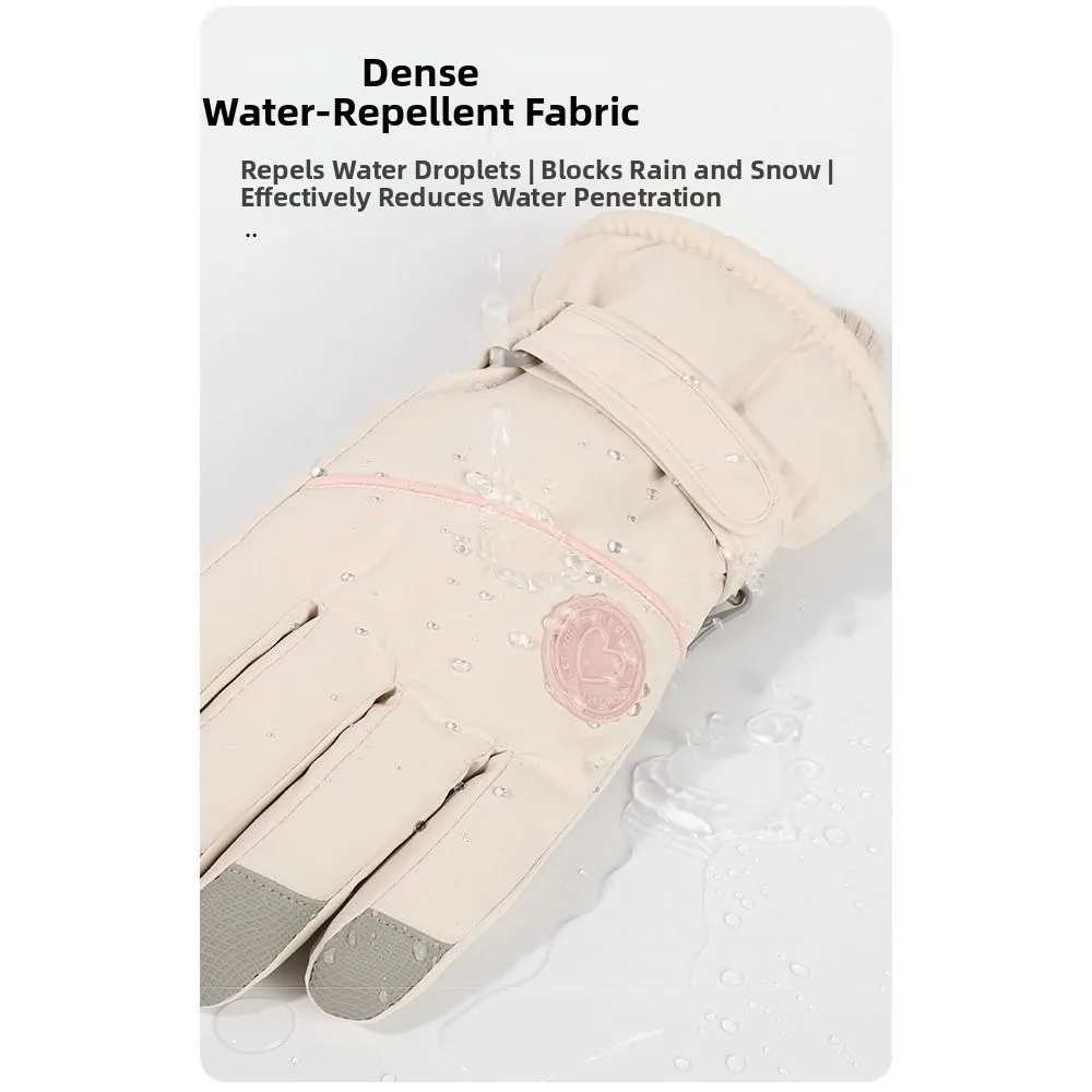 

Fleece Lined Winter Skiing Gloves Anti-slip Waterproof Warm Riding Gloves Touchscreen Windproof Cycling Mitten for Women Adults