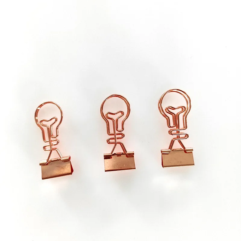 Rose Gold Lamp Shape Binder Clips Bulb Shape Long Tail Clip Cute Office Supplies Long Tail Clip Metal Ticket Clip Paper Binders