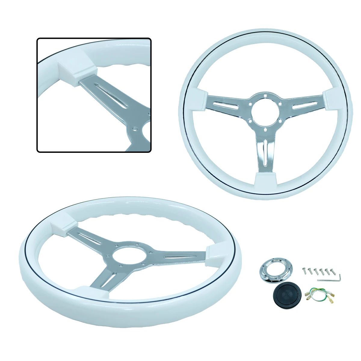 

14 Inch 350mm White Black Wire Flat Electroplating Modified Racing Game Steering Wheel