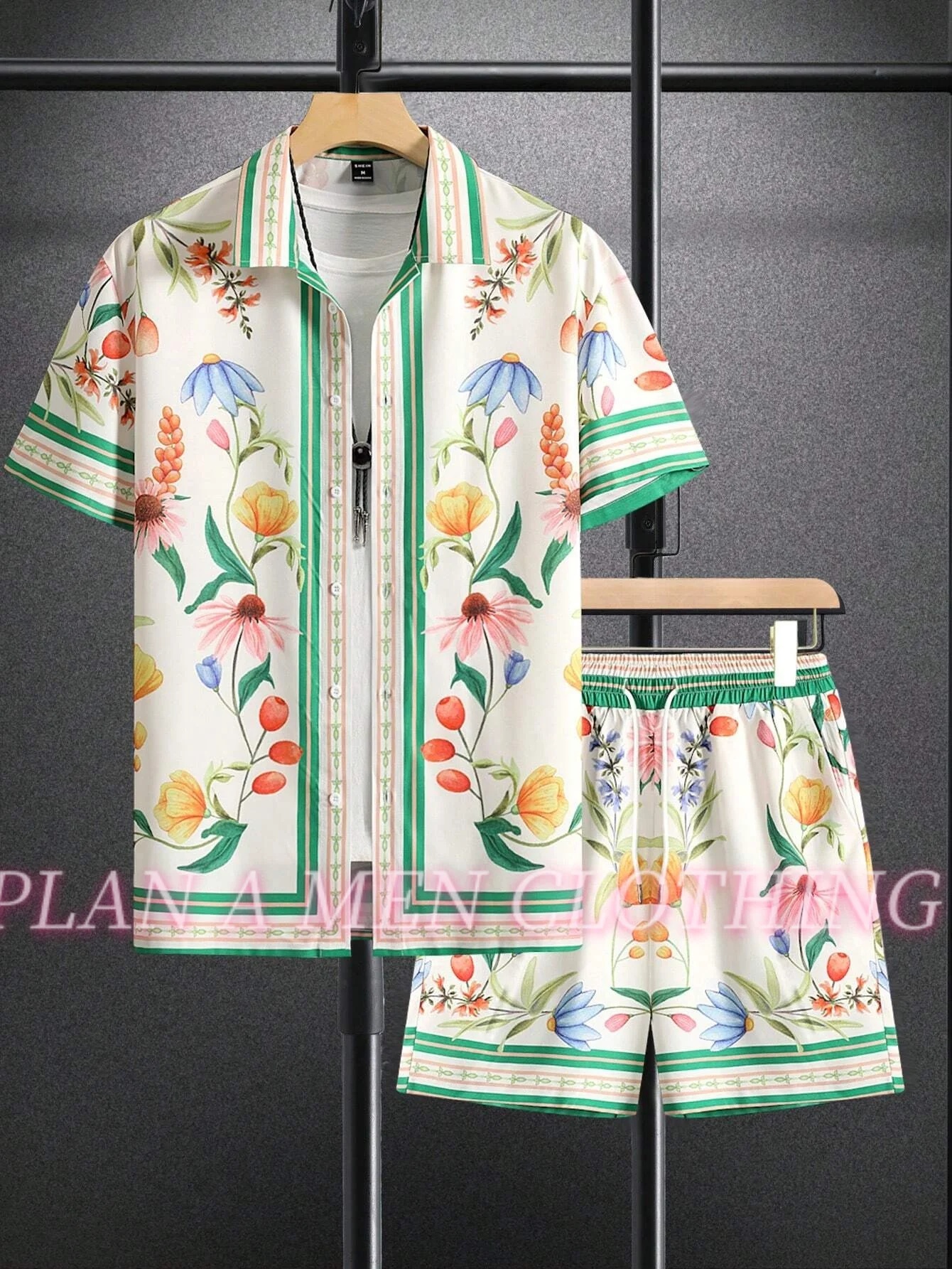 Hawaiian Style 2-piece Summer Men's Short-sleeved Shirt And Beach Shorts Set Outdoor Street Men's Beach 2 pieces Shirt set