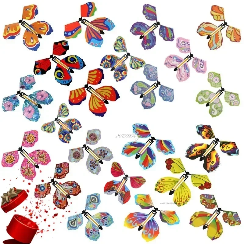 

5pcs Magic Flying Butterflies Wind Up Toy In The Sky Bookmark Greeting Cards Rubber Band Powered Kids Magic Props Surpris Gift