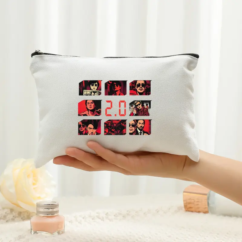 Makeup Bag Canvas White  with Zipper Spacious Storage Pouch Travel Ideal Holiday Bags Arirang 2.0 World Tour 2026 Kpop Fan Gift