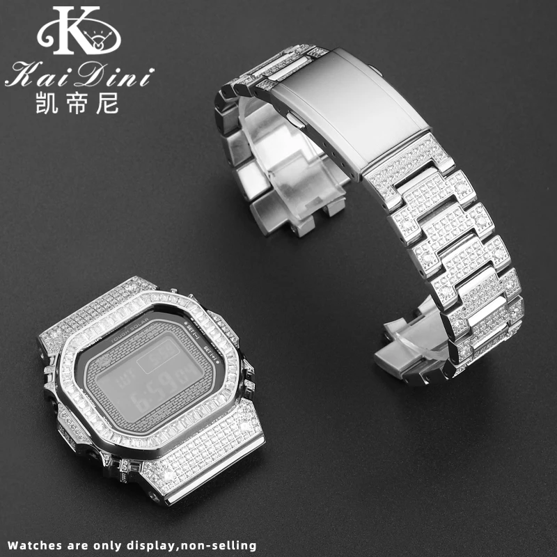 

Ремешок для часов Casio GMW-B5000, браслет с модифицированной рамкой, инкрустированный бриллиантами, из нержавеющей стали, аксессуары для корпуса часов