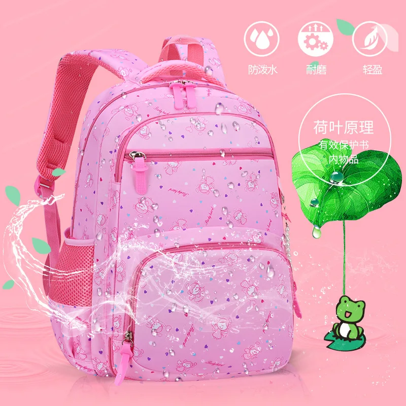 Mochila escolar con estampado de dibujos animados para estudiantes de primaria, mochila bonita de gran capacidad, ligera, impermeable, con apertura lateral