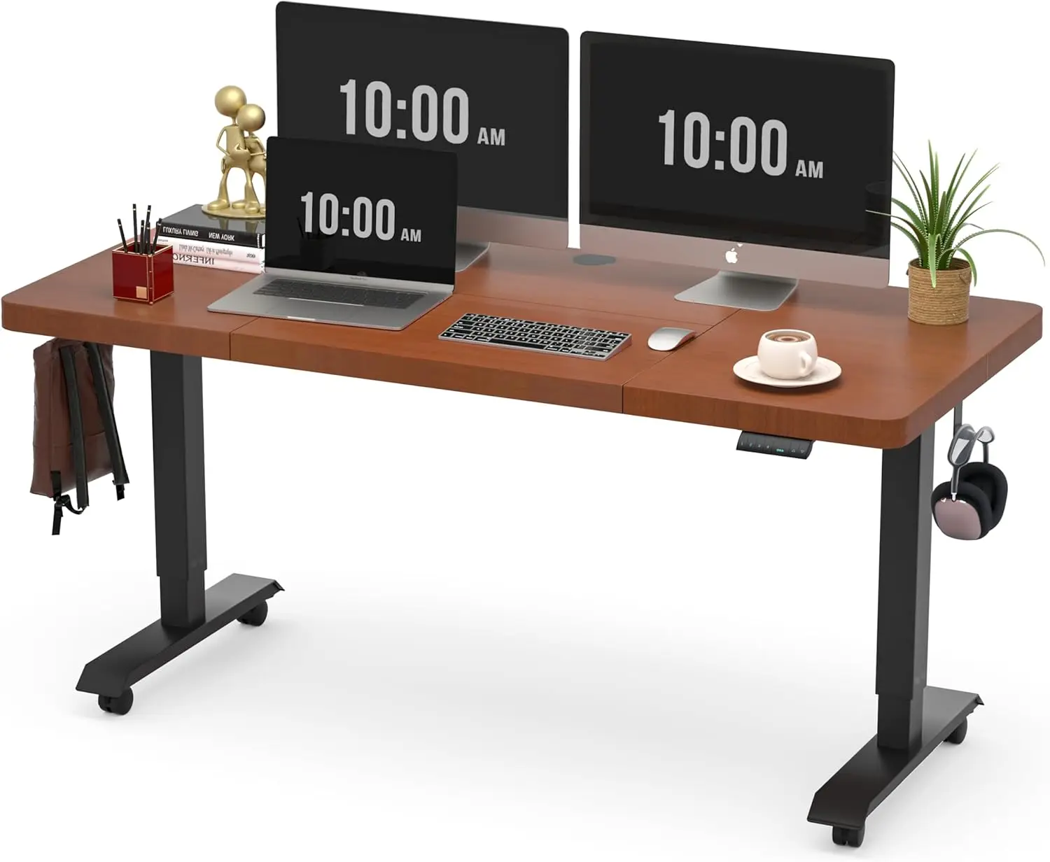 Electric Standing Desk, 55x24 Inches Adjustable Height Desk, Home Office Sit Stand Up Desk (Black Frame/Cherry Top)