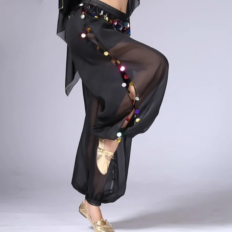 Women Belly Dance Pants Sequin Harem Pants Oriental Belly Dancing Tribal Costume India Egypt Shiny Bloomers Dance Trousers