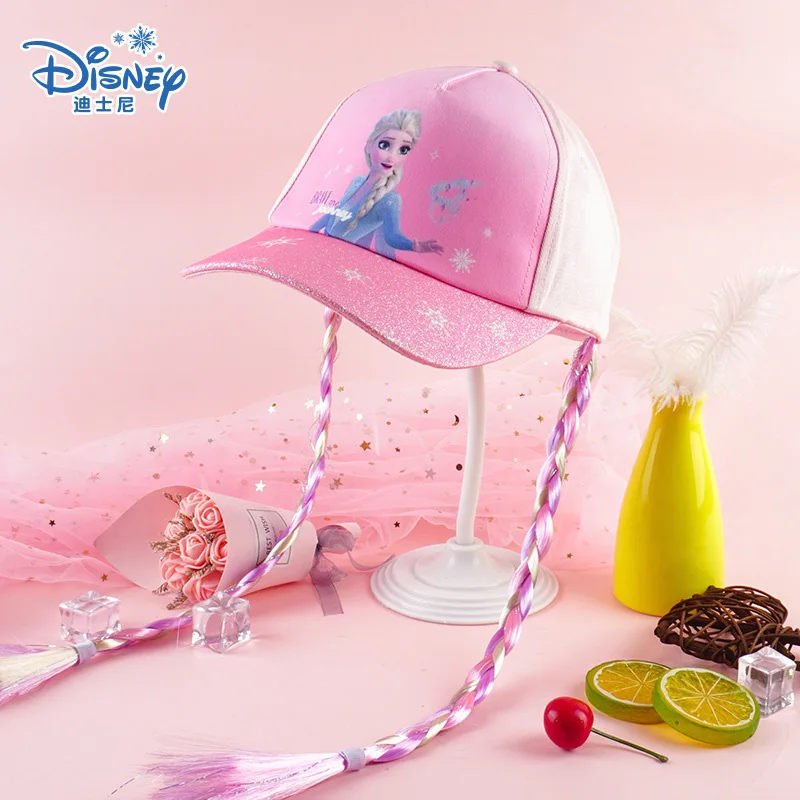 

Disney Frozen Children Baseball Cap Girl Pink Elsa Princess Duck Tongue Hat Thin Shade And Sun Protection With Braid Hair