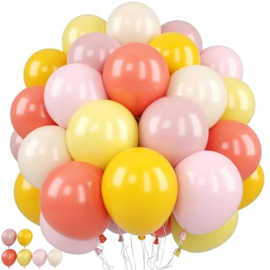 

Pink and Yellow Balloon, 50PCS 12 Inch Pink Balloons Retro Orange Pink Yellow Nude Ballons for Girls Birthday Autumn Baby Showe