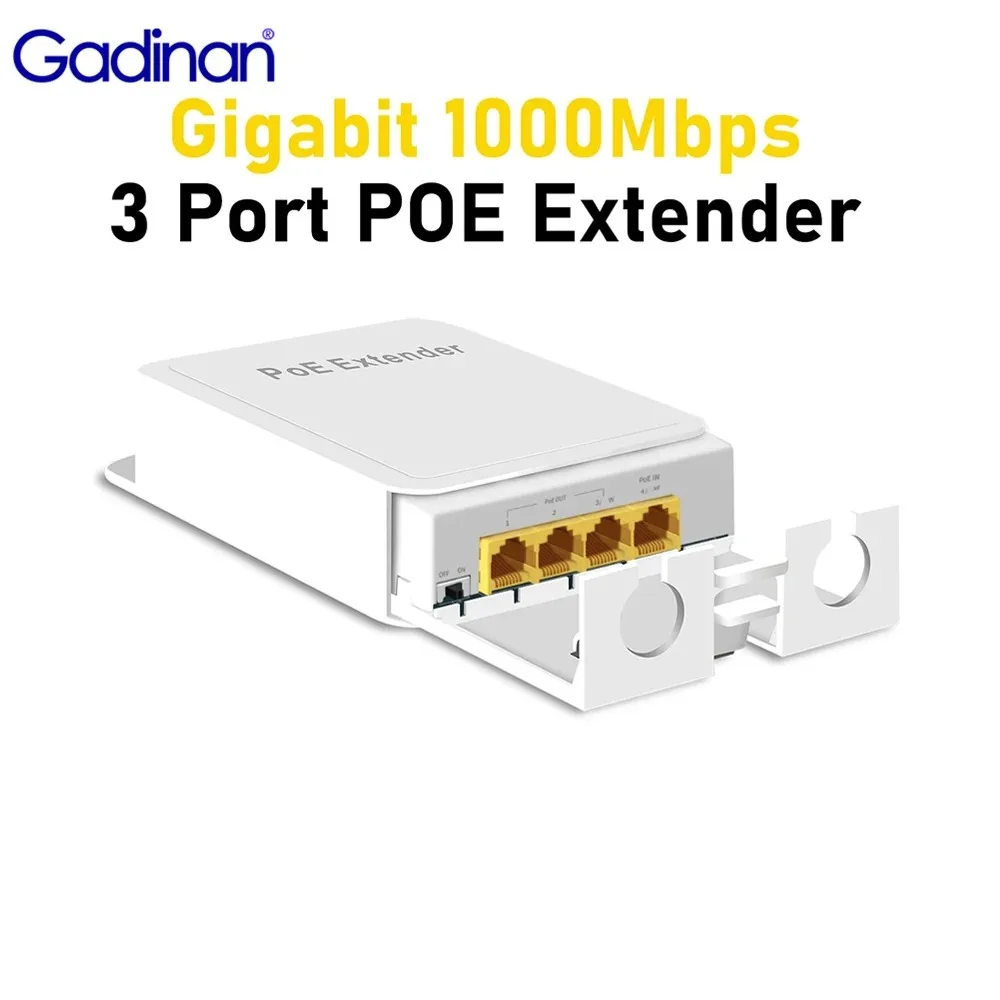 

Gadinan Outdoor 4 Ports IP65 Waterproof POE Repeater 100/1000Mbps Gigabit 1 to 3 Network Switch PoE Extender for CCTV IP Camera