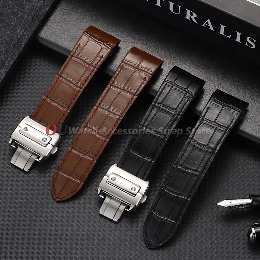 For Cartier Watchband Cowhide Leather Watch Strap 20mm 23mm for Santos 100 Series Soft Wrist Band Folding Buckle Men Bracelets