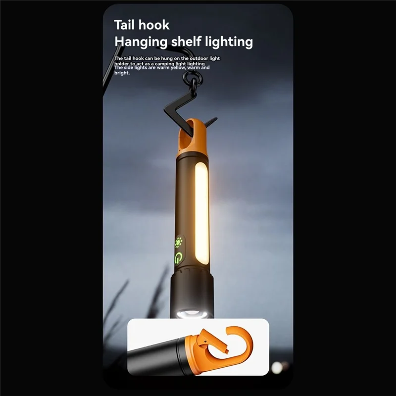 GROCE-Zoom Flashlight 3500Mah Battery Type-C Charging With Side Light Multifunctional Strong Light Camping