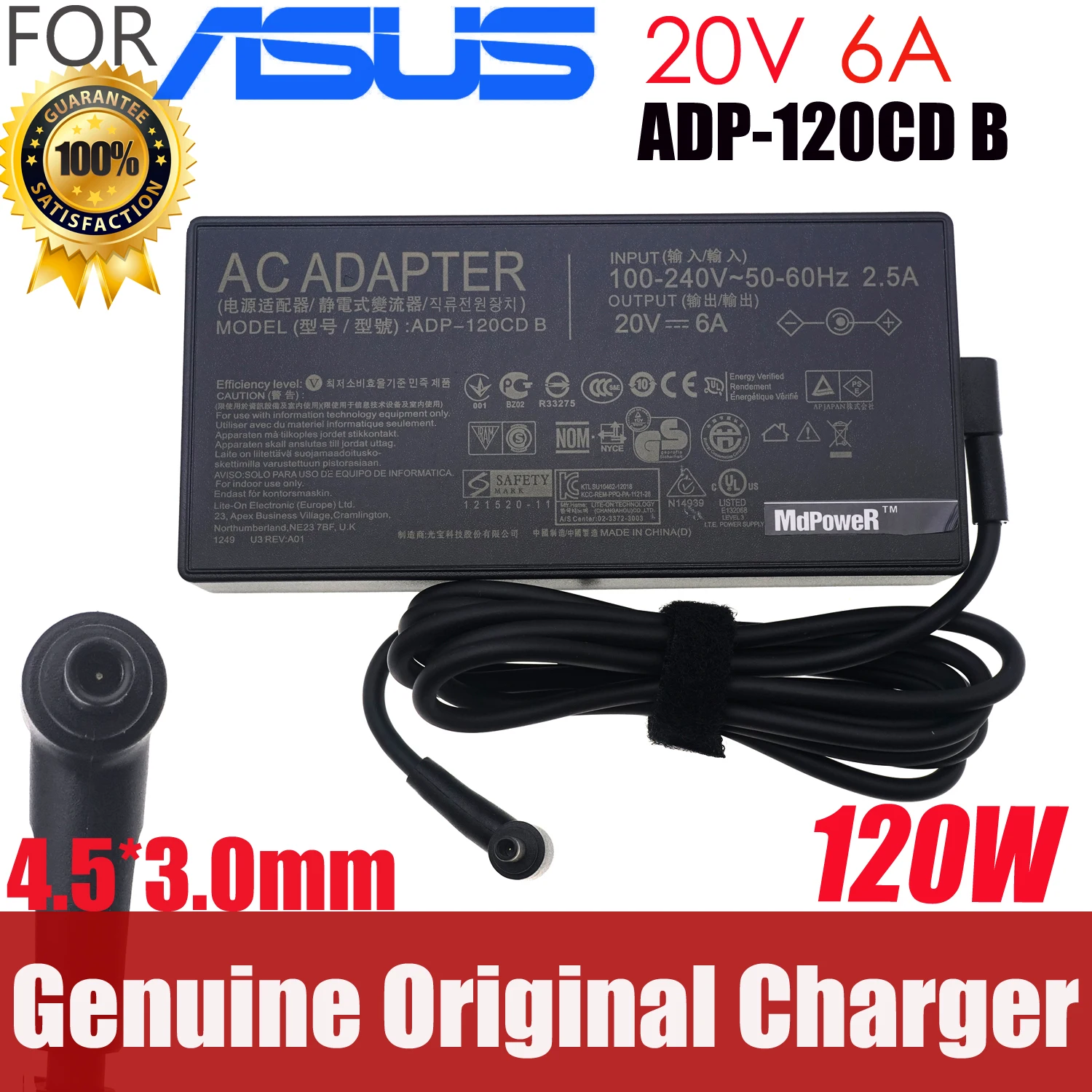 

Genuine 20V 6A 120W 4.5*3.0mm Laptop AC Adapter Charger ADP-120CD B PA-1121-22 For Asus ZenBook UX534F UX480FD Q537 Power Supply