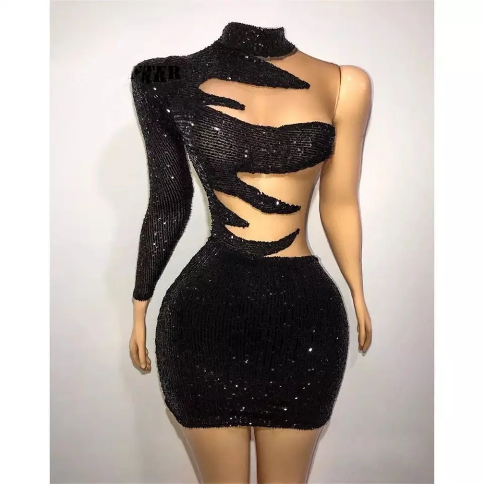 Sexy Short Sequin Prom Dresses 2023 for Black Girls Long Sleeves Mini Cocktail Homecoming Gowns Celebrity Birthday Party Dress