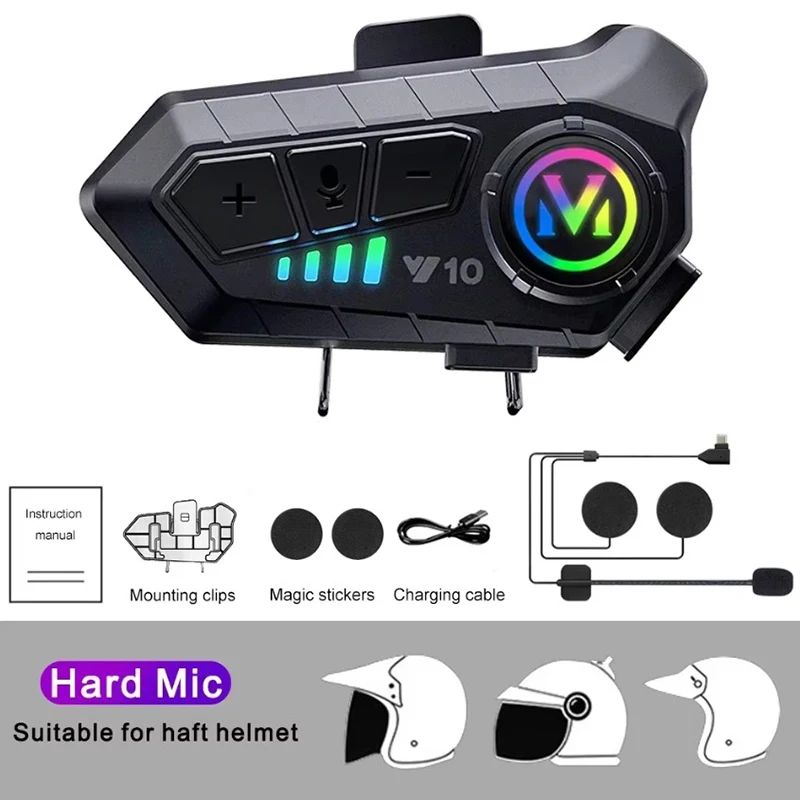 Y10 Bluetooth 5.3 Helm-Headset Kabelloses Freisprechsystem Motorrad Wasserdichter Kopfhörer Musikplayer Lautsprecher für Motorräder – Detail 7