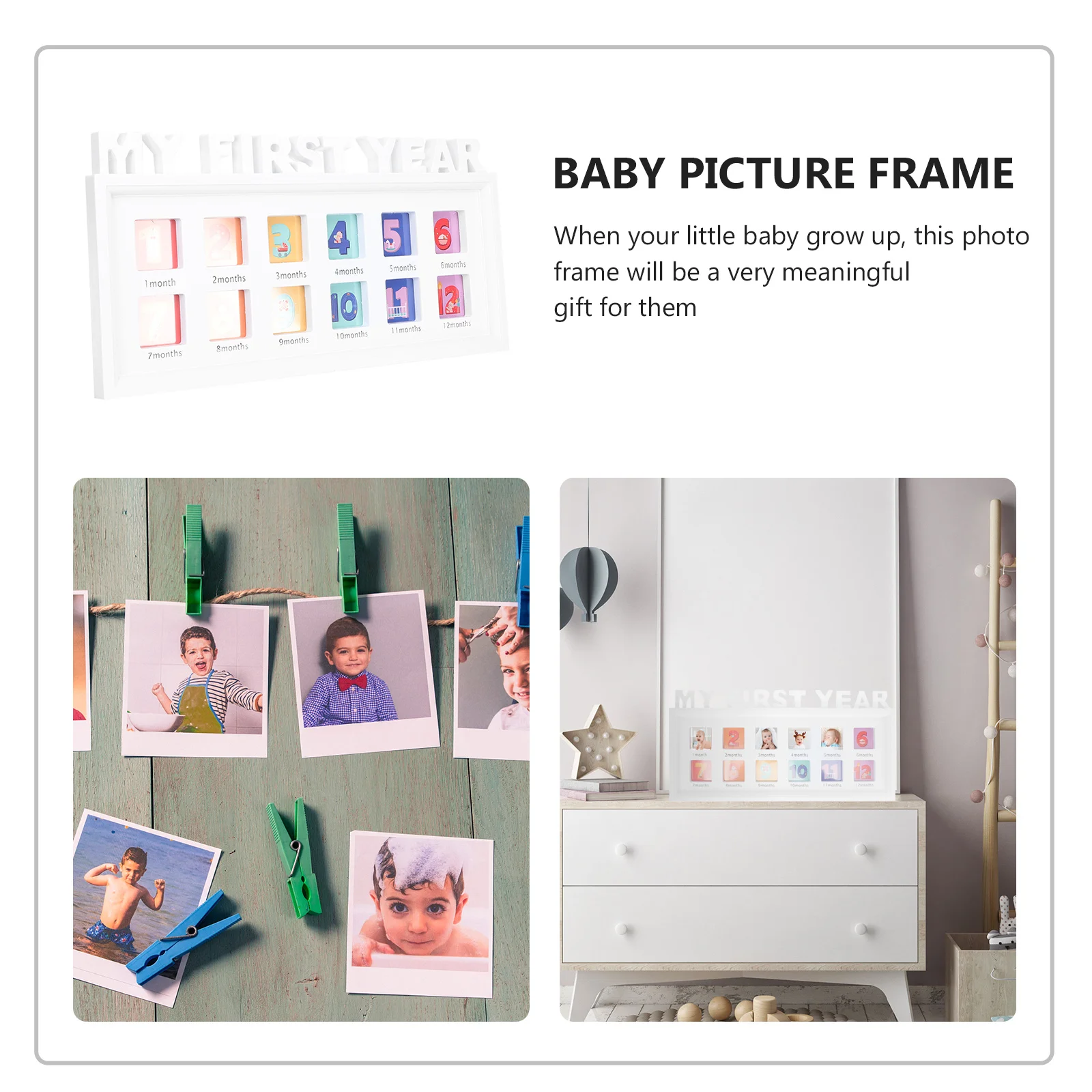 

Детская 12-месячная фоторамка для роста, держатель для фотографий на первый год, настенная подвесная рамка, зажим для фоторамок