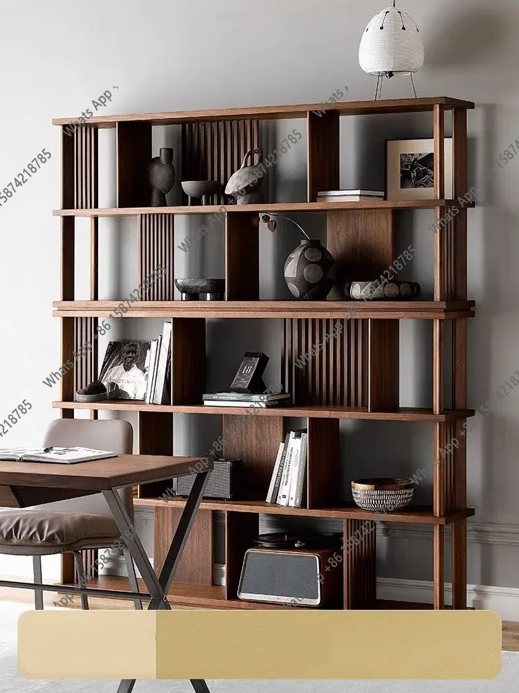 

N67 Wabi Sand Solid Wood Black Walnut Bookshelf Floor to Floor Full Wall Study Bookcase Storage Locker