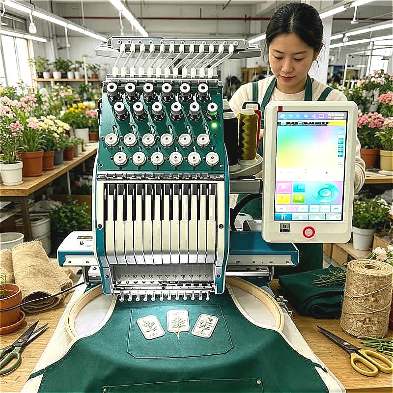 Professional Embroidery Studio Machine 15 Needle 1200 SPM 12 Inch Touch For T Shirt Hat Jacket Bag Customized