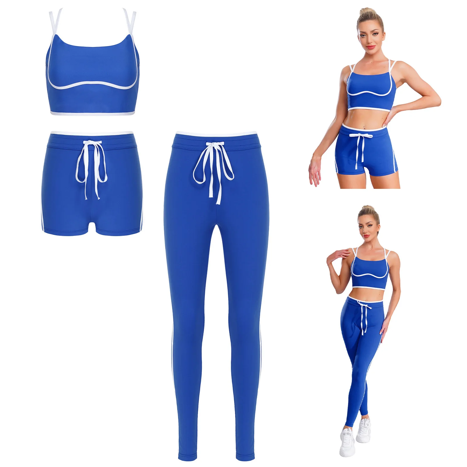 النساء 3 قطعة الرياضة اليوغا الصالة الرياضية تجريب الزي أكمام قابل للتعديل السباغيتي الأشرطة المدمج في الصدرية سترة رياضية السراويل طماق مجموعة #1