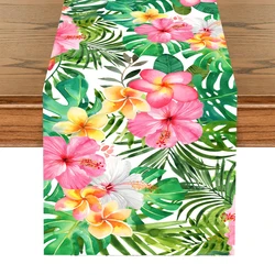 Hawaiian Flamingo Hibiscus Flower Table Runner Aloha Summer Tropical leaves Plastic Table Flag Happy Birthday Party Decorations