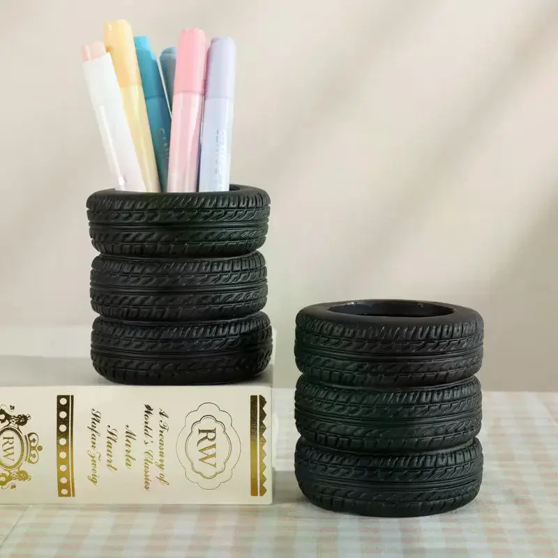 1pcs Fun Tire-Shaped Pen Holder -PVC Desk Organizer, Ideal For School And Office Supplies, Painted Finish, Office Supplies