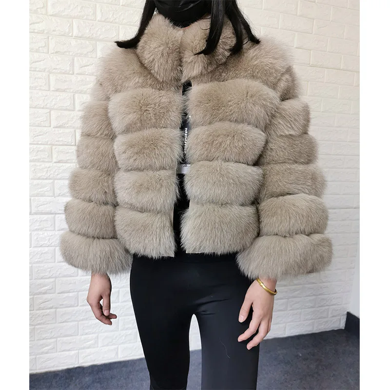 Maomaokong 2023 Natural Raccoon Fur Jacket Real Fox Fur Coat Women Winter Leather Fur Luxury Beige Female Clothes With collar