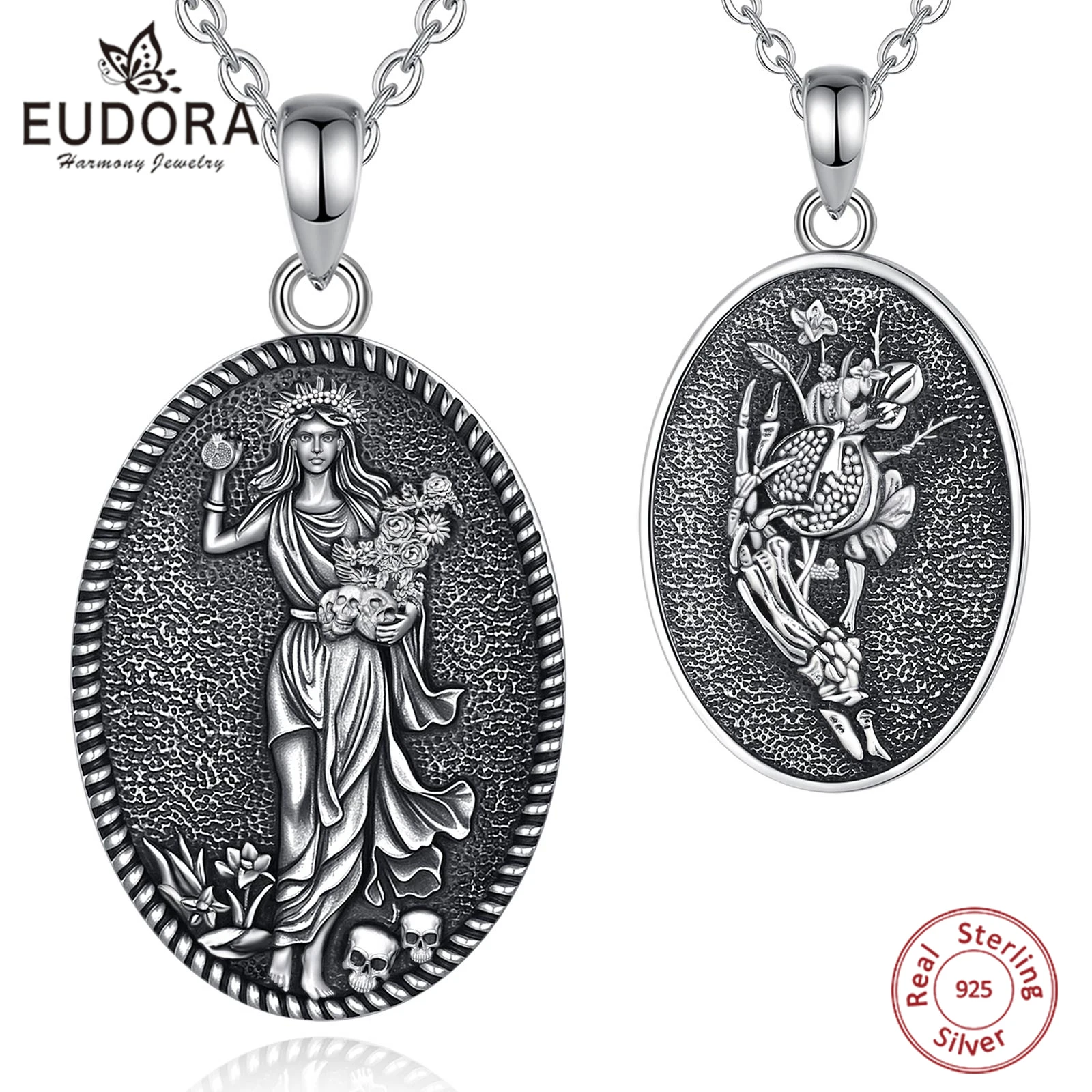 

Eudora 925 Sterling Silver Dark Goddess Persephone Necklace Pomegranate Skull Pendant Greek Mythology Jewelry Wiccan Gift Unisex