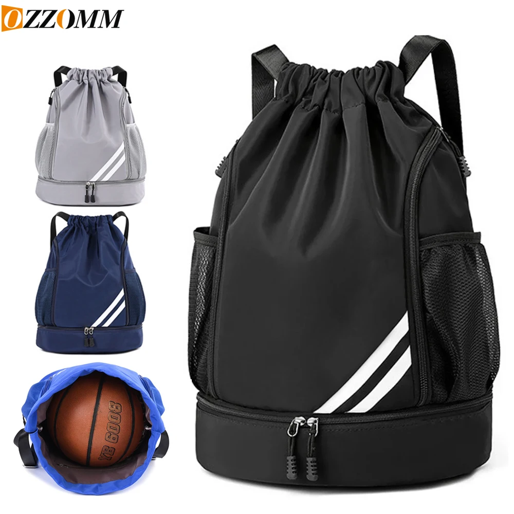 Waterproof Gym Backpack - Sports Bag w/Shoe Compartment & Wet Pocket for Basketball/Swimming/Travel, Lightweight Drawstring