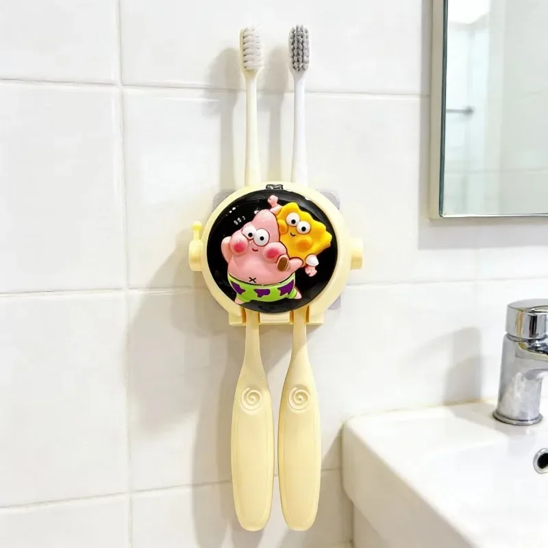 SpongeBo SquarePants Patrick Star Toothbrush Rack Wall Hanging No Need To Punch Holes Toothbrush Storage Rack Family Couple