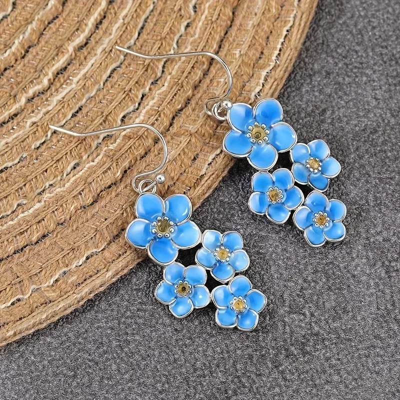 Bohemian Vintage Blue Enamel Dangle Earring for Women Handmade Birth Flower Earrings Parties Jewelry Gifts