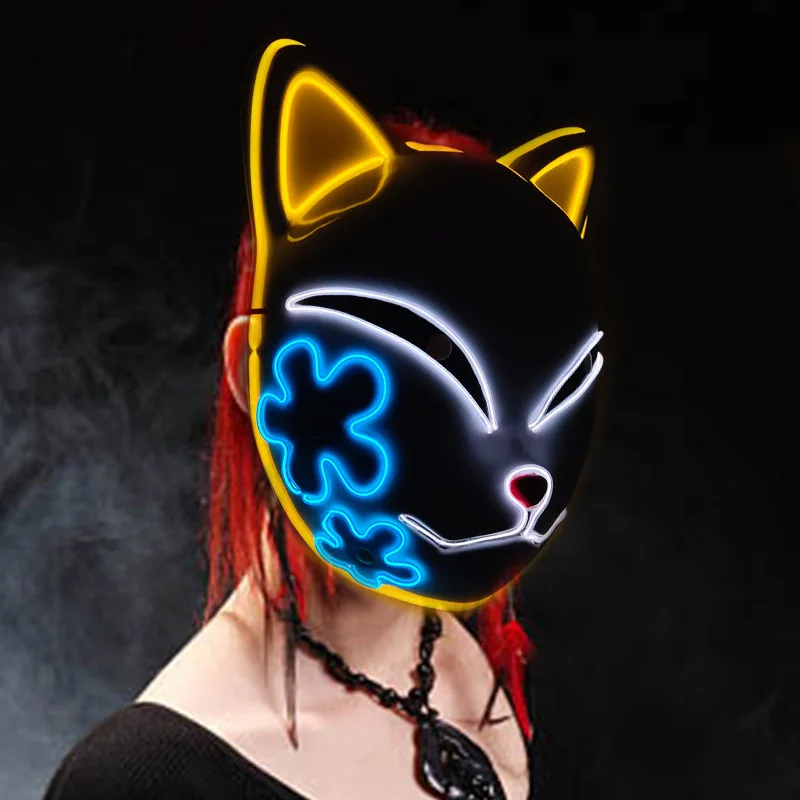 Halloween Katze Gesichtsmaske für Frauen Halloween Glow LED Masken Anime Cosplay Masken Halloween Weihnachten Party Beleuchtung Katzenmasken