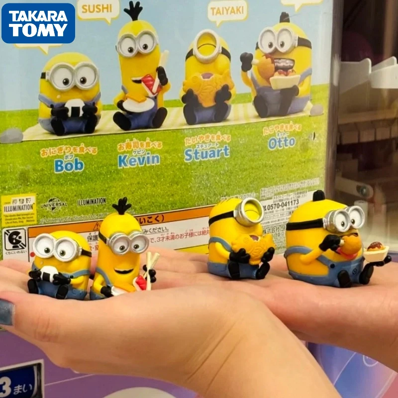 

TAKARA TOMY Original 4Pcs Gashapon MINIONS Bob Otto Kevin Yummy! Japanese Food Toys For Kids Gift Collectible Model Ornaments