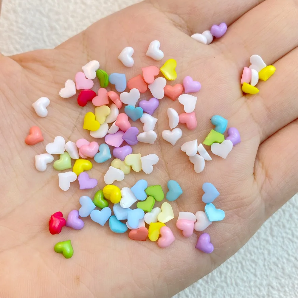 200Pcs New Cute Resin 4*5mm Mini Colorful Heart Shape Series Flat Back Manicure Parts Embellishments For Hair Bows Accessories