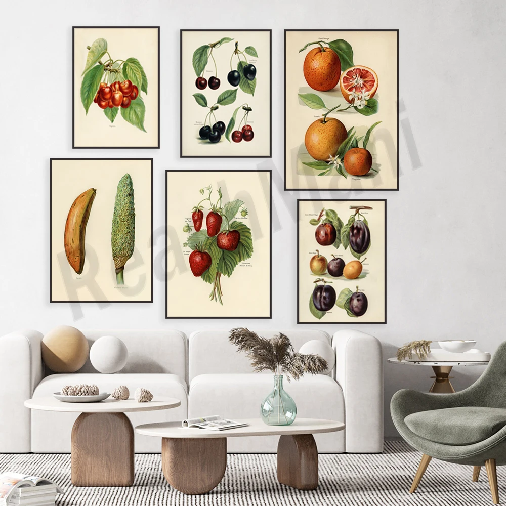 John Wright Fruit Growers Guide, Gooseberry, Peach, Plum, Cherry, Banana, Orange, Monstera Vintage Fruit Illustration Poster