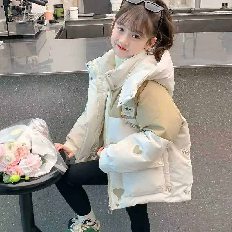 

4-12 Years Girl Down Cotton Jacket 2025 New Fashionable Winter Children's Thick Color blocked Coat Kids Parkas 110-160cm