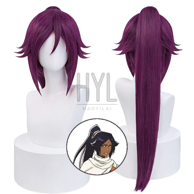 Anime Shihouin Yoruichi Cosplay Wig Purple Long Heat Resistant Synthetic Hair For Women Men Halloween Carnival Party Costume