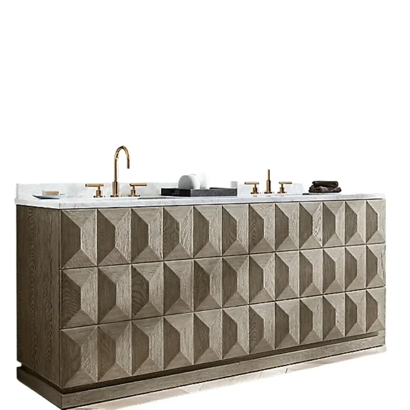 Italian minimalist solid wood bathroom cabinet, American RH furniture American rural retro kitchen