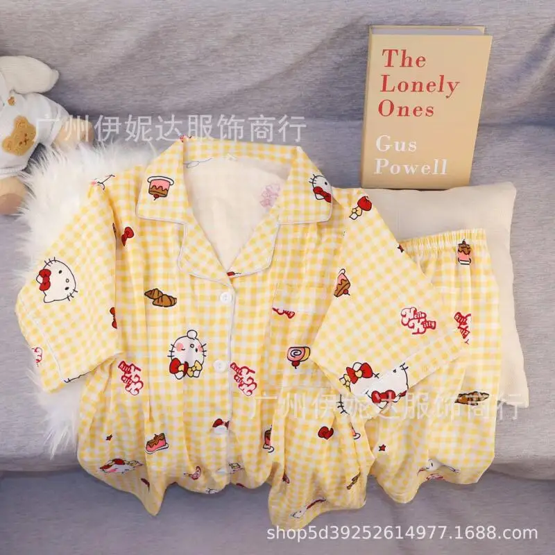 

Женский комплект домашней одежды с короткими рукавами и шортами, летний новый комплект для подростков, пижама с мультяшным принтом, модный корейский комплект из двух предметов для девочек