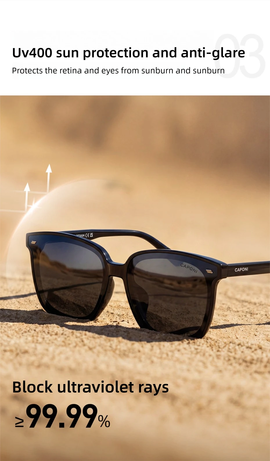 CAPONI Polarisierte Männer Sonnenbrille Outdoor Fahren Einteilige Linsen Quadratische Sonnenbrille Anti Glare UV400 Schützen Schwarz Schatten CP35709 – Detail 17