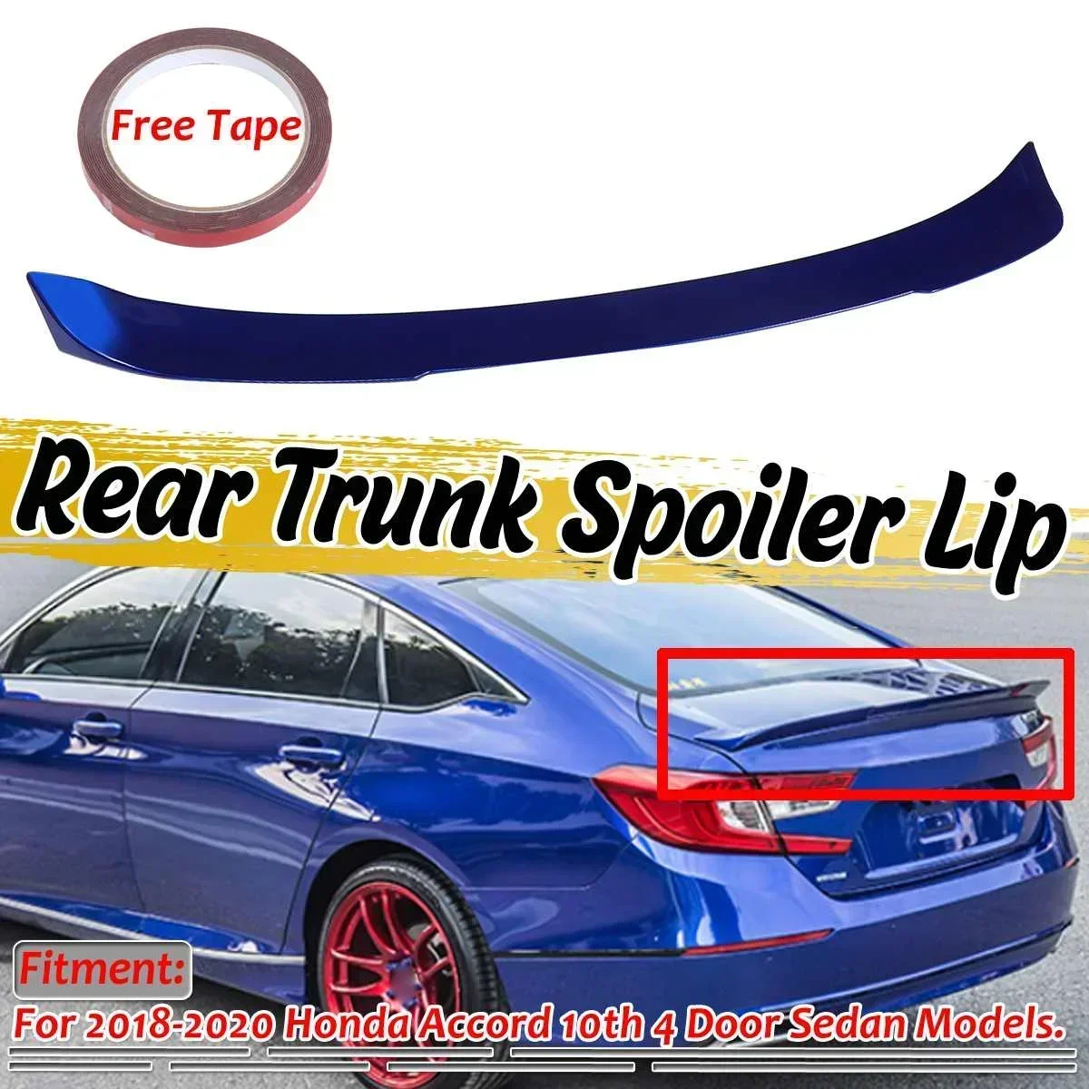 Blue/White Car Rear Trunk Spoiler Wing Lip Extension For Honda For Accord Sedan 4DR 2018-2020 Car Rear Trunk Spoiler Wing