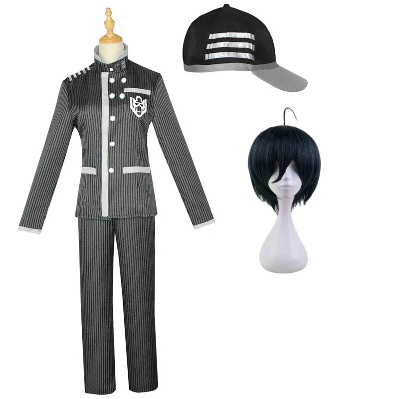 

New Dangan Ronpa Shuichi saihara cosplay black costume Danganronpa V3 hat top pants short wig Halloween dress School uniform men