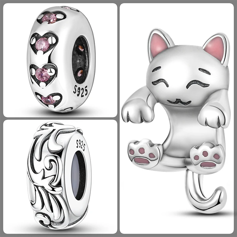 3 Stück 925 Sterling Silber Charm-Perlen-Set Mama Papa Schwester Katze Schmetterling Schleife Liebe Charms für DIY Armband Halskette Schmuckherstellung – Detail 21