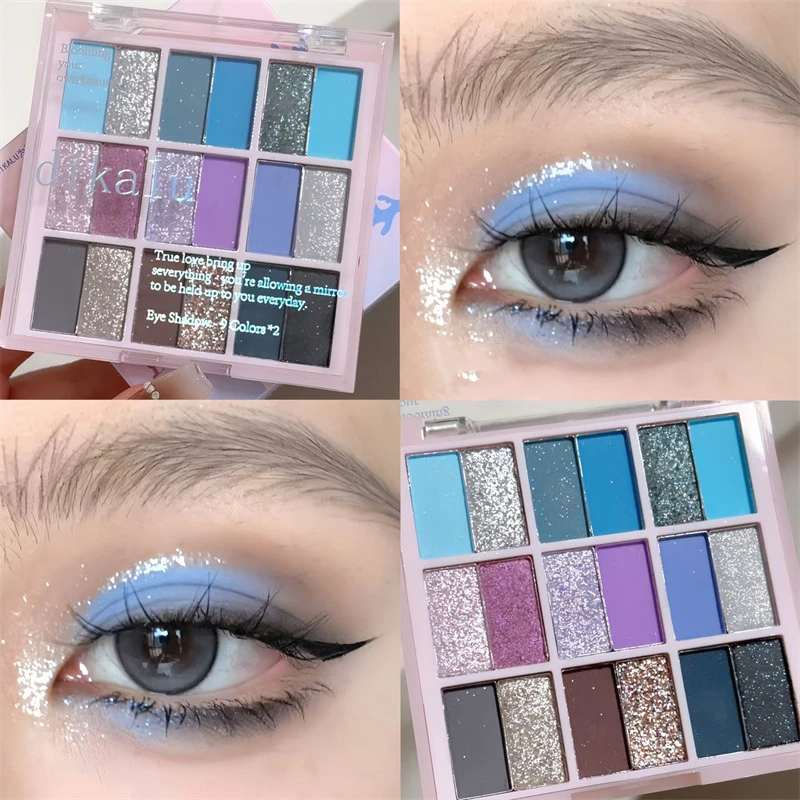 Paleta de sombras de ojos con bloqueo, 18 colores, helado, rosa, morado, maquillaje, nueve cuadrículas, cosméticos