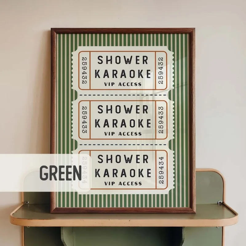 Shower Karaoke VIP Ticket Canvas Wall Art Retro Striped Funny Quote Art Unframed Canvas Print Fun Bathroom Room Wall Decor