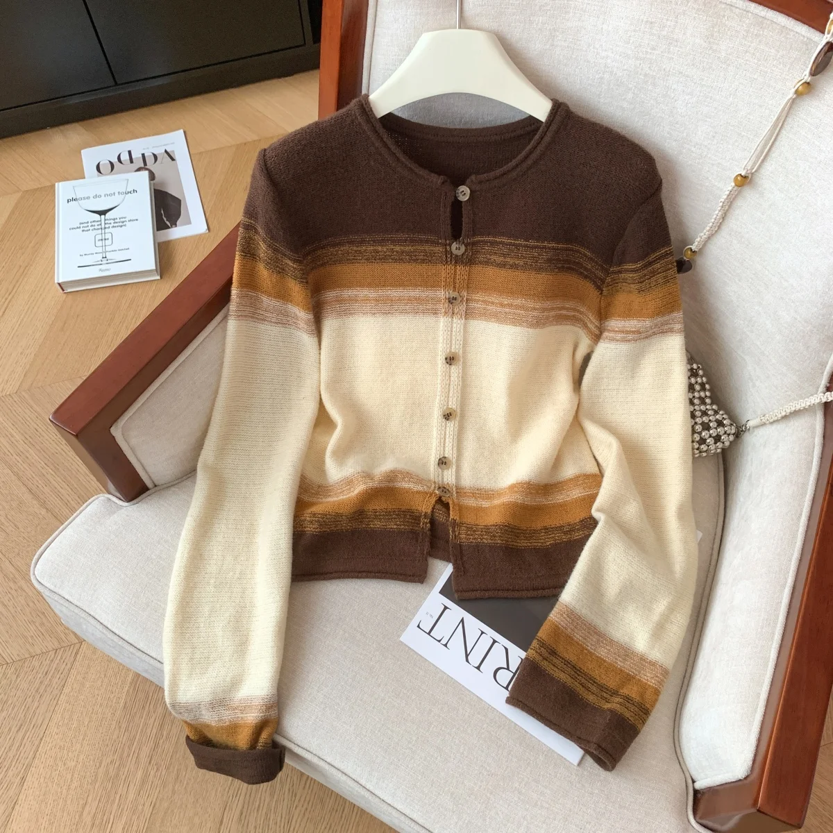 

Sli Vintage Knitted Open Cardigan Women's Autumn Winter New Sle Slimming Single Button Sweater Sweet Loose Fit Cotton L...