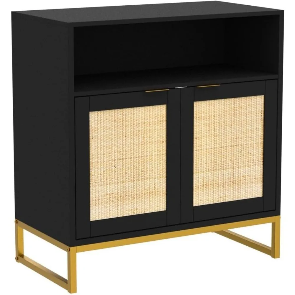 Rattan Cabinet, Storage Cabinet with Doors and Open Shelf kitchen Sideboard Buffet Cabinet