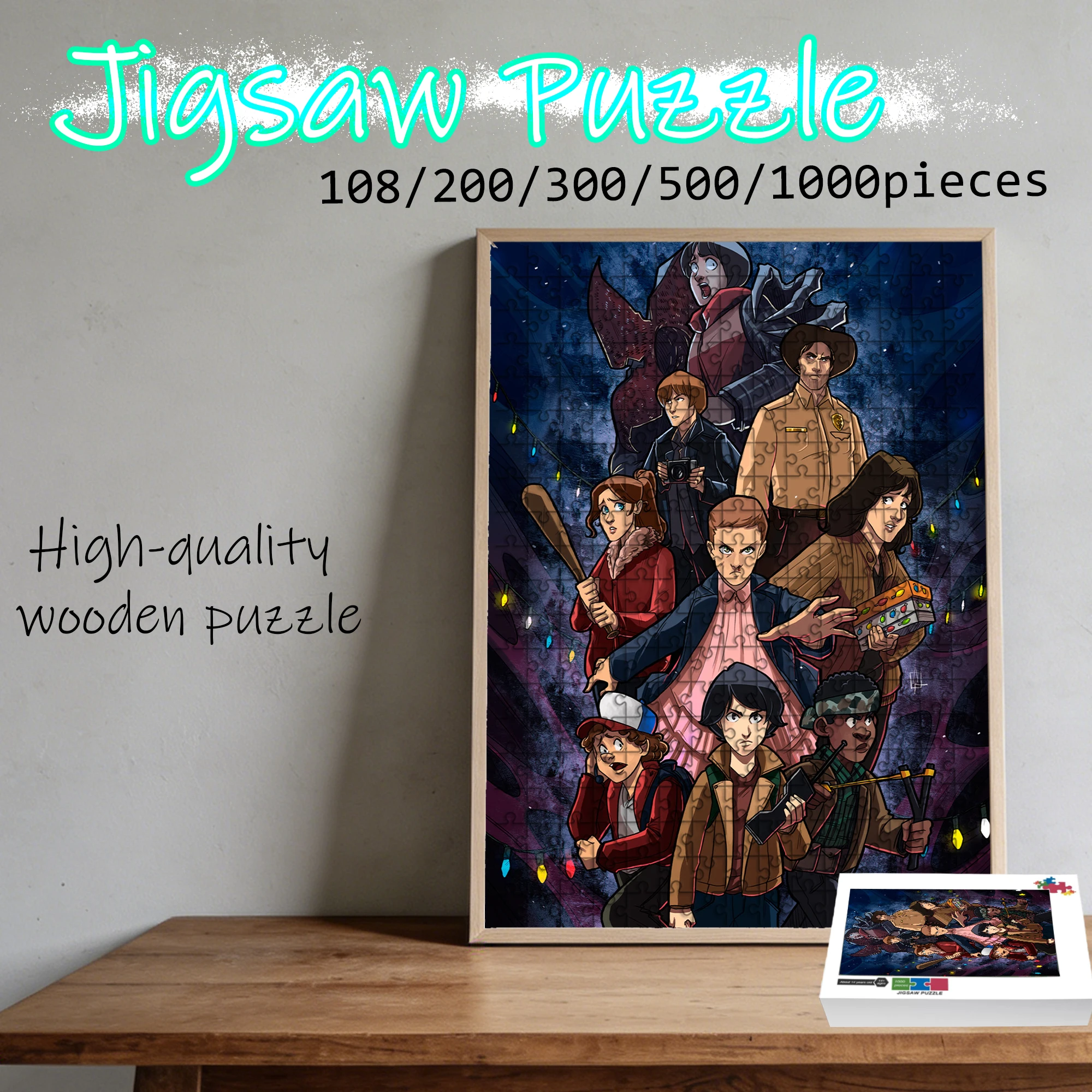 

Stranger Things 108/200/300/500/1000 pieces wooden floor puzzle game, party portable high-quality gift, fun