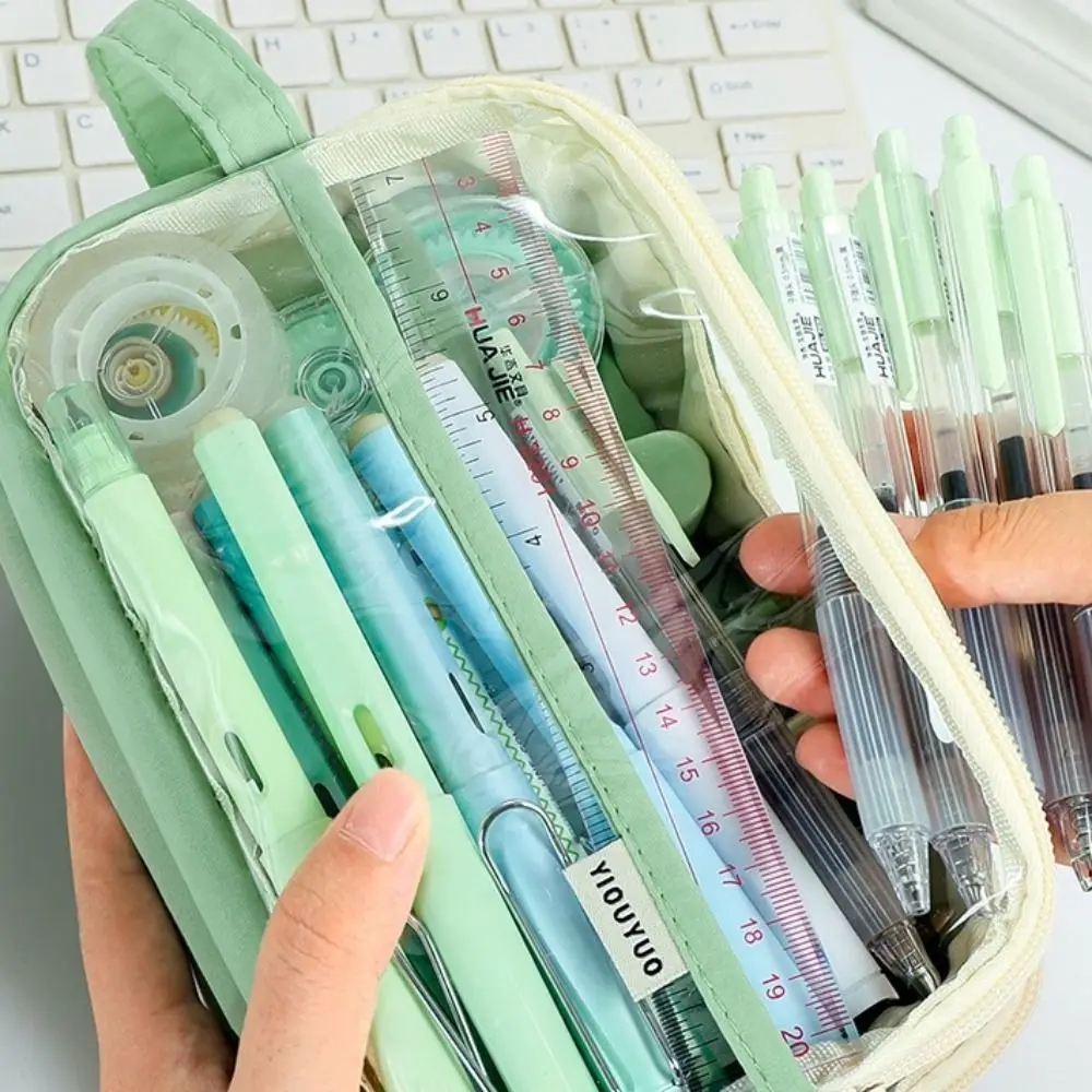 5 Grid Transparent Pencil Case DIY Large Capacity Transparent Pen Bag Multifunctional Zipper Stationery Box