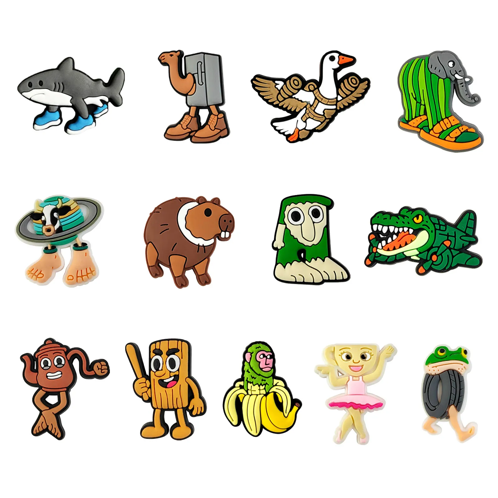 13Pcs Funny Shark Monkey Series Shoe Charms For Shoe Sandals Beach Bags, PVC DIY Shoe Decorations Accessories Shoes Pins