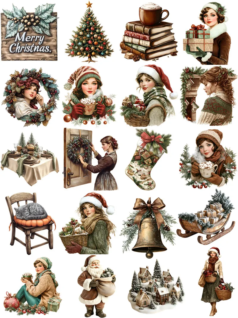 Vintage Christmas Stickers Crafts And Scrapbooking stickers kids toys book Decorative sticker DIY Stationery