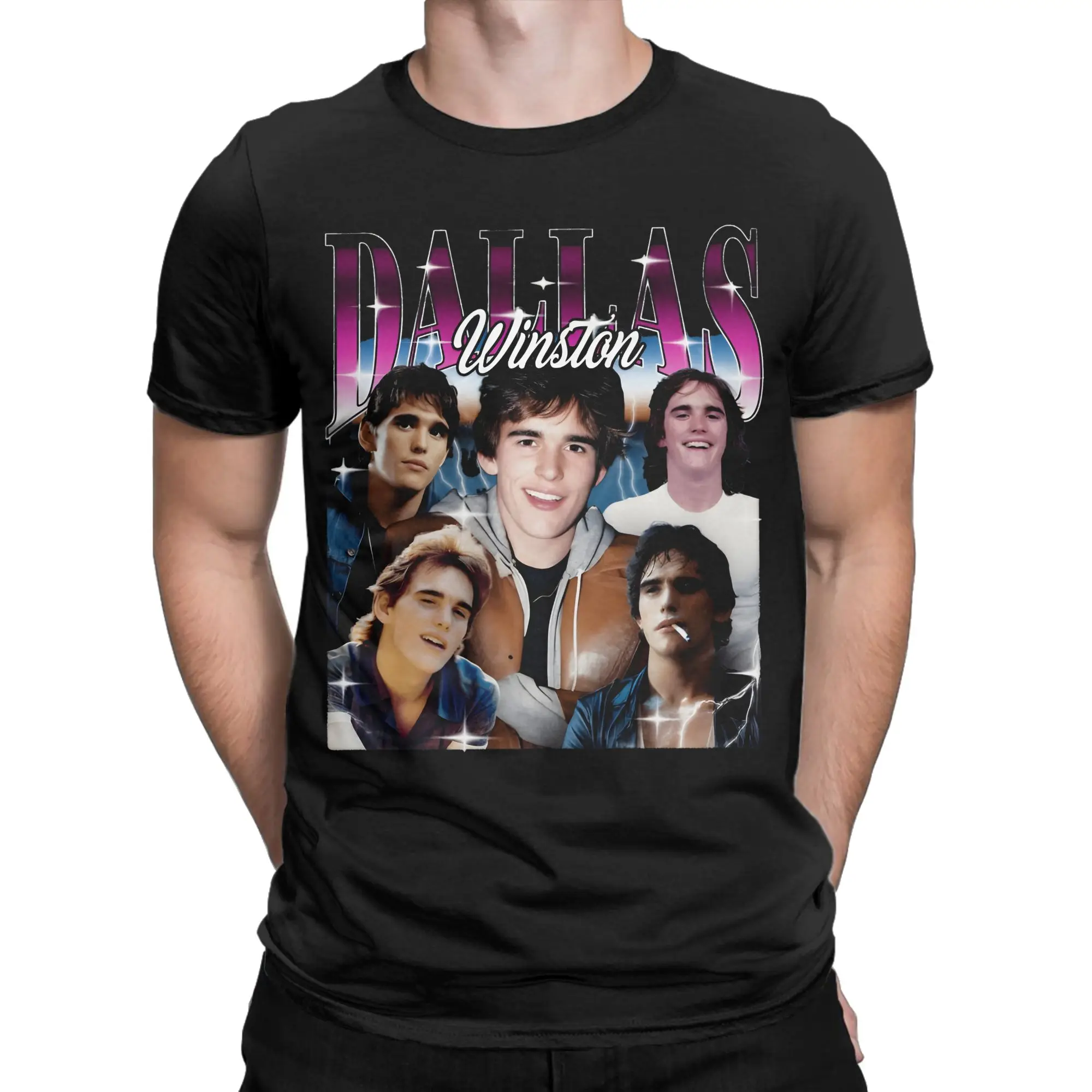 Dallas Winston Retro Collage  T Shirts Men 100% Cotton Vintage T-Shirt Crewneck Outsiders  Tee Shirt Short Sleeve Tops Unique